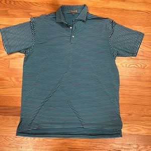 Peter Millar Summer Comfort striped golf polo. Size L. Turquoise/Black stripes